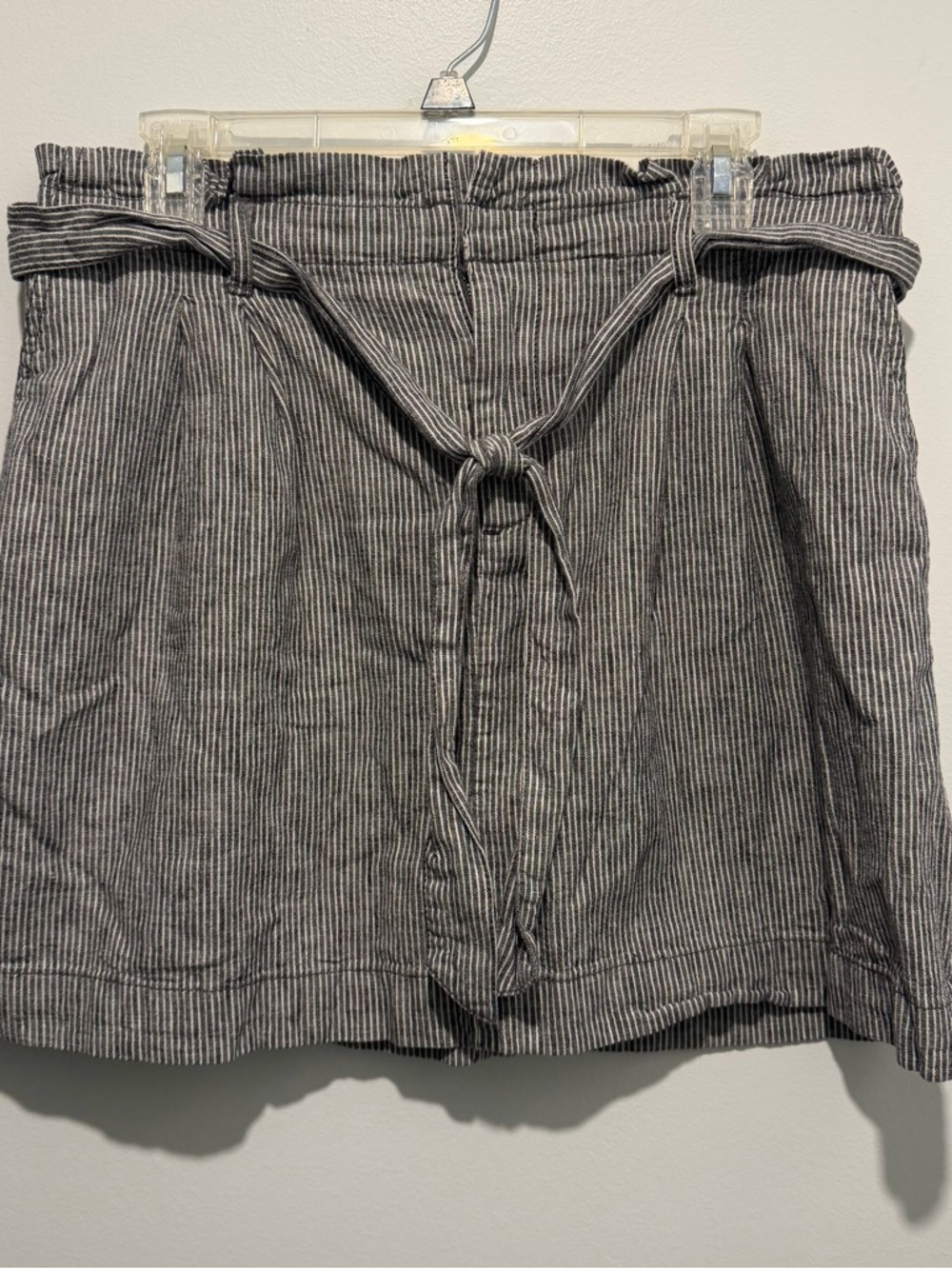 Loft Linen Blend Elastic Waist Belted Gray Striped Skirt Womens 12